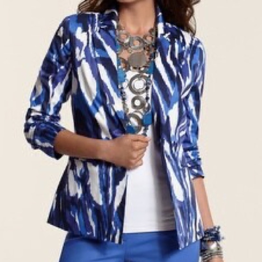 Chico’s Animal Print Blazer – Blue Purple Structured Statement Jacket, US Small - Picture 2 of 16